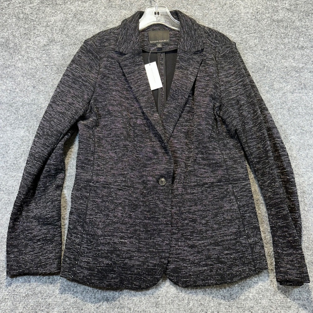 Banana Republic Blazer Women 12 Black White Textured Knit Professional Career